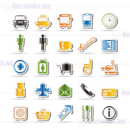 Airport, travel and transportation vector icon set