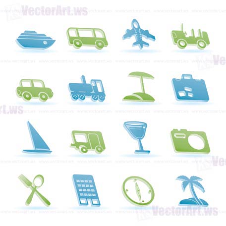 Travel, transportation, tourism and holiday icons - vector icon set