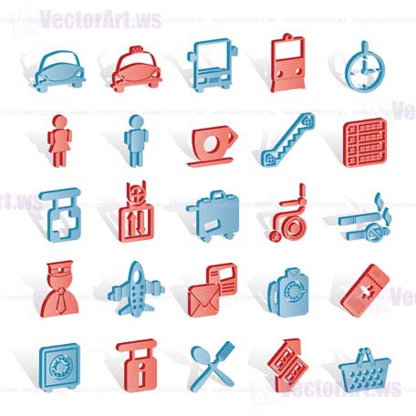 Airport, travel and transportation icons -  vector icon set