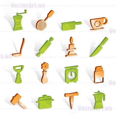 Kitchen and household tools icons - vector icon set