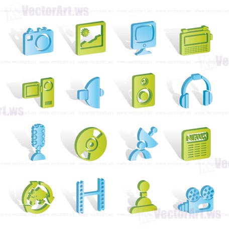 Media and household equipment icons - vector icon set