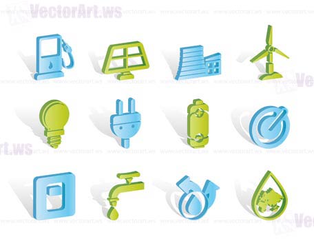 Ecology, power and energy icons - vector icon set