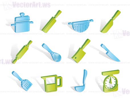 Cooking equipment and tools icons - vector icon set