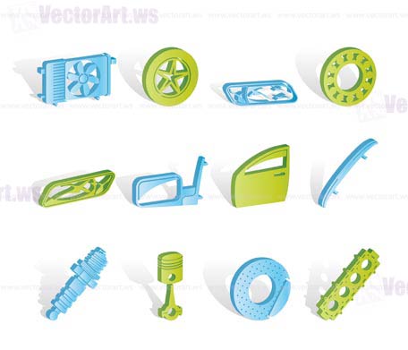 Realistic Car Parts and Services icons - Vector Icon Set 1