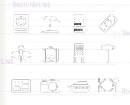 travel, trip and holiday icons - vector icon set