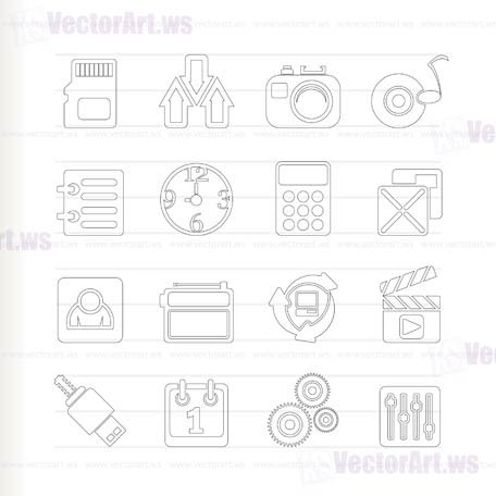 phone performance, internet and office icons - vector icon set