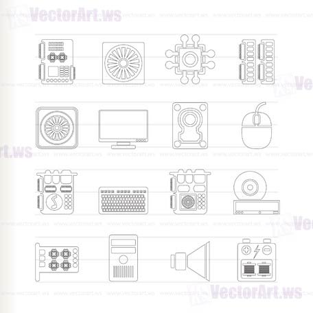 Computer  performance and equipment icons - vector icon set