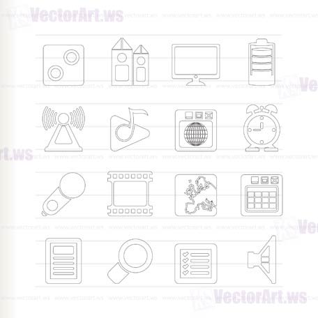 Mobile phone  performance, internet and office icons - vector icon set