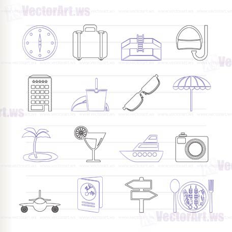 travel, trip and tourism icons - vector icon set