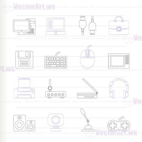 Computer equipment and periphery icons - vector icon set