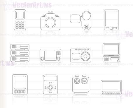 technical, media and electronics icons - vector icon set