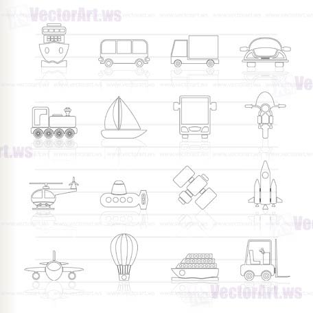 Transportation, travel and shipment icons - vector icon set