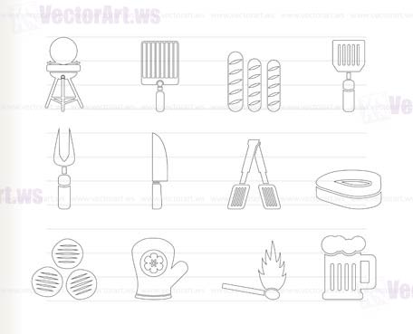 picnic, barbecue and grill icons - vector icon set