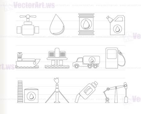 oil and petrol industry objects icons - vector icon set