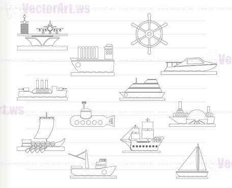 different types of boat and ship icons - Vector icon set