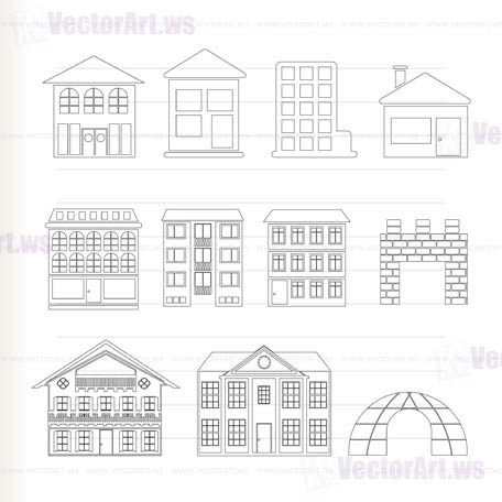 different kinds of houses and buildings - Vector Illustration