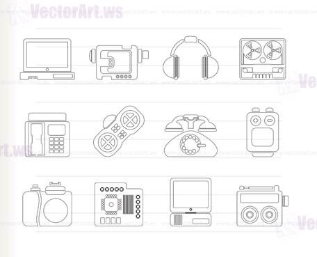 electronics, media and technical equipment icons - vector icon set