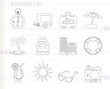 Travel, Holiday and Trip Icons -  Vector Icon Set