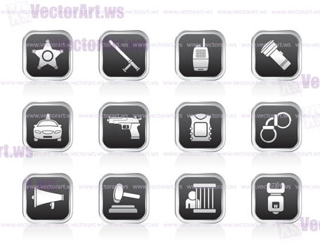 law, order, police and crime icons - vector icon set