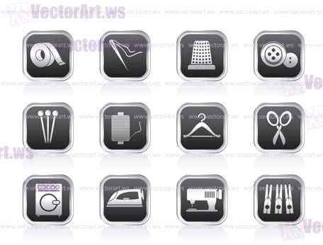 Textile objects and industry icons - vector icon set