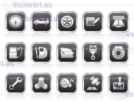 car parts, services and characteristics icons - vector icon set