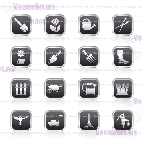 Garden and gardening tools and objects icons - vector icon set