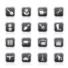 Garden and gardening tools and objects icons - vector icon set