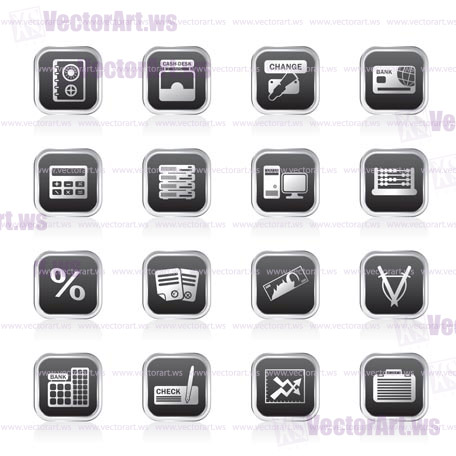 bank, business, finance and office icons - vector icon set