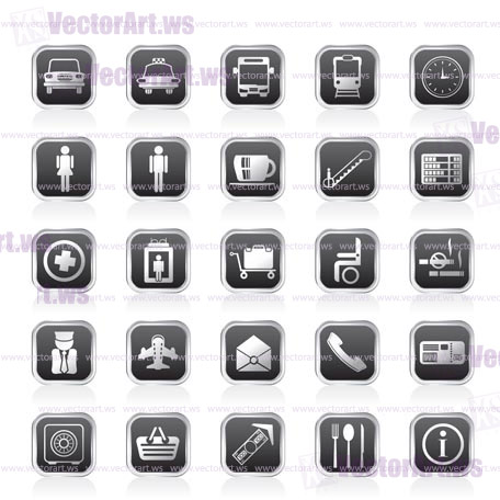 Airport, travel and transportation vector icon set