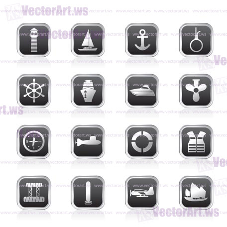 Simple Marine, Sailing and Sea Icons - Vector Icon Set