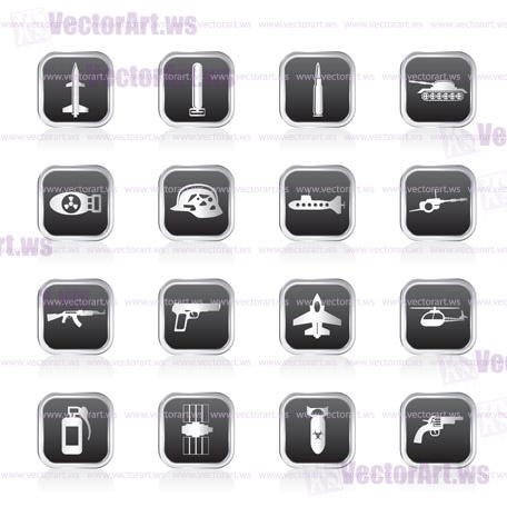 Simple weapon, arms and war icons - Vector icon set