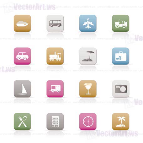 Travel, transportation, tourism and holiday icons - vector icon set