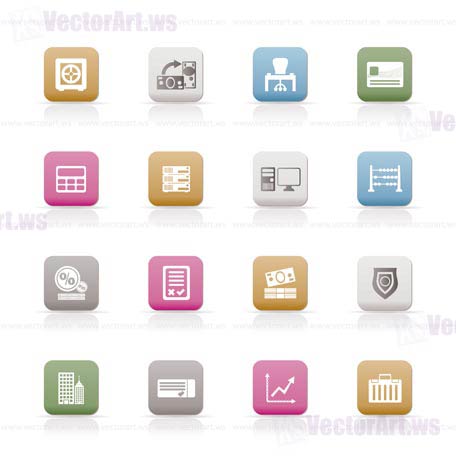 bank, business, finance and office icons - vector icon set