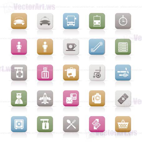 Airport, travel and transportation icons -  vector icon set