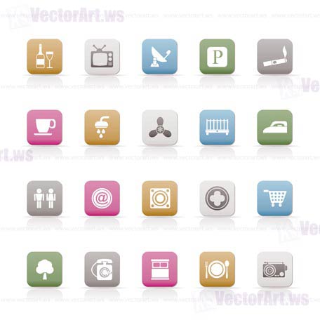 Hotel and Motel objects icons - vector icon set