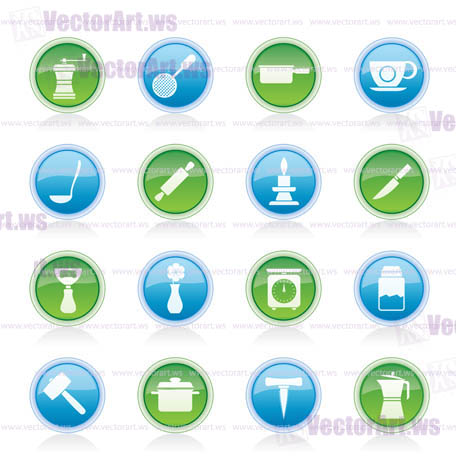 Kitchen and household tools icons - vector icon set