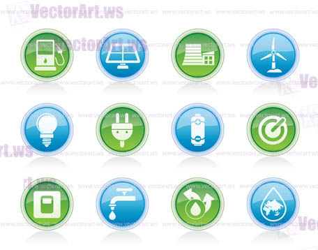 Ecology, power and energy icons - vector icon set