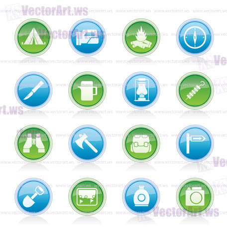 tourism and hiking icons - vector icon set