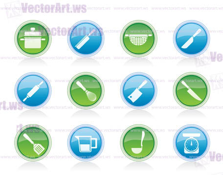 Cooking equipment and tools icons - vector icon set