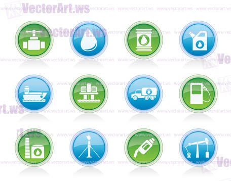 oil and petrol industry objects icons - vector icon set