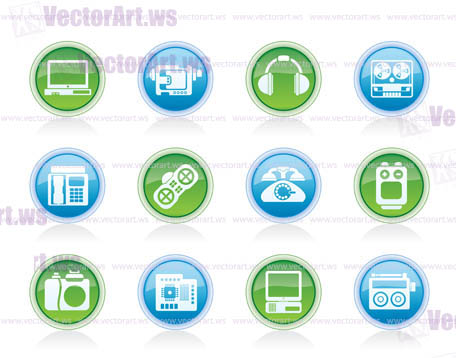 electronics, media and technical equipment icons - vector icon set