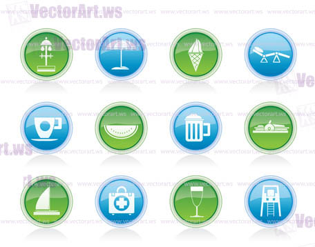 beach and holiday icons - vector icon set