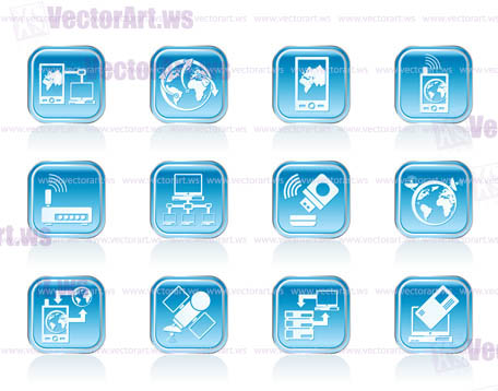 communication, computer and mobile phone icons - vector icon set