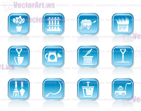 Garden and gardening tools icons - vector icon set