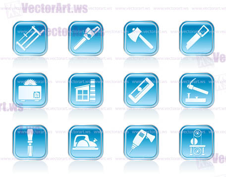 Woodworking industry and Woodworking tools icons - vector icon set