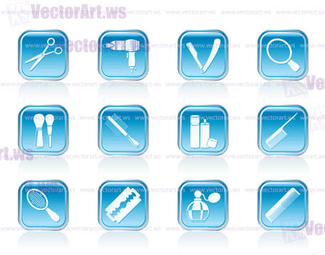 cosmetic, make up and hairdressing icons - vector icon set