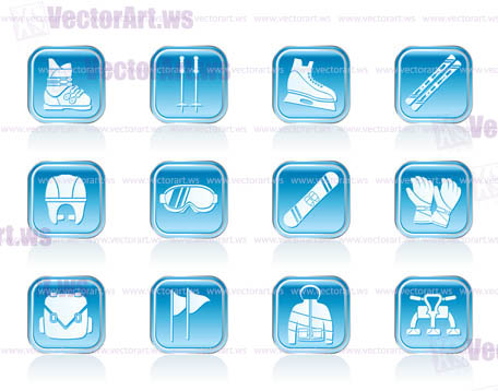 ski and snowboard equipment icons - vector icon set