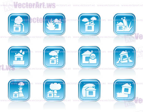 home and house insurance and risk icons - vector icon set