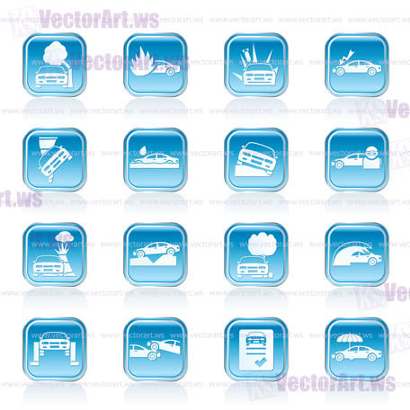 car and transportation insurance and risk icons - vector icon set