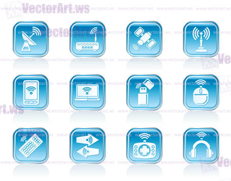 Wireless and communication technology icons - vector icon set